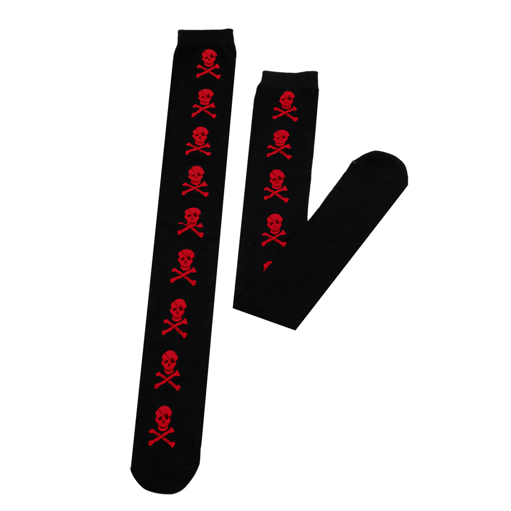 Halloween Over Knee Socks With Skull Print Pattern For Party